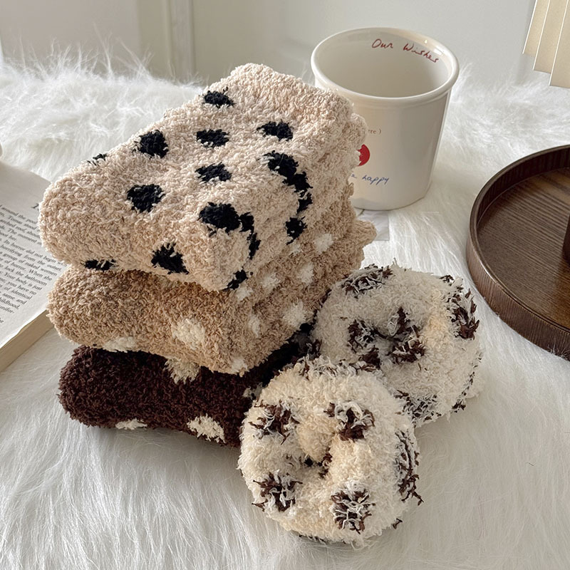 Women’s Thick Polka Dot Coral Fleece Socks | Soft Cozy Winter Plush Socks - Image 3