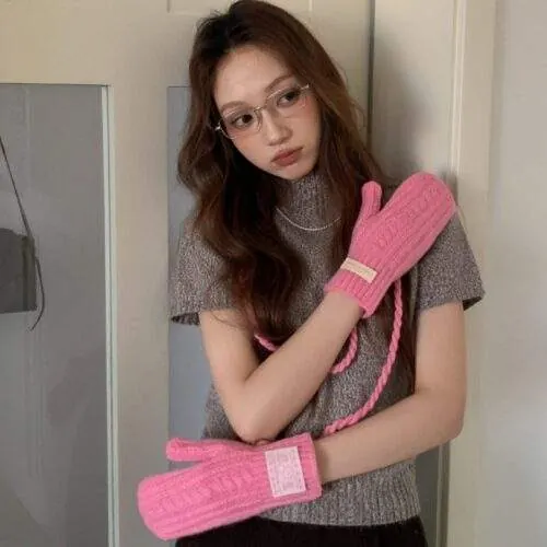 Neck Strap Knit Gloves - Thick Warm Winter - custom OEM apparel by TRANSION