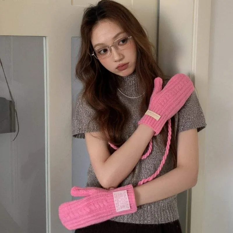 Neck Strap Knit Gloves - Thick Warm Winter - custom OEM apparel by TRANSION