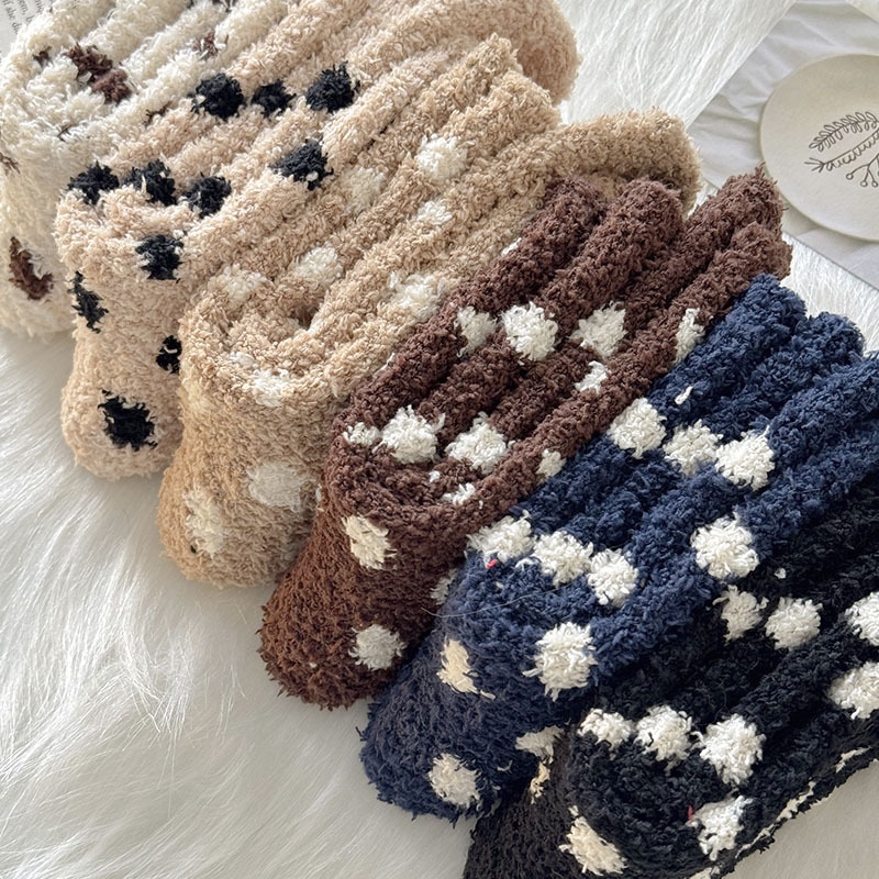 Women’s Thick Polka Dot Coral Fleece Socks | Soft Cozy Winter Plush Socks - Image 2