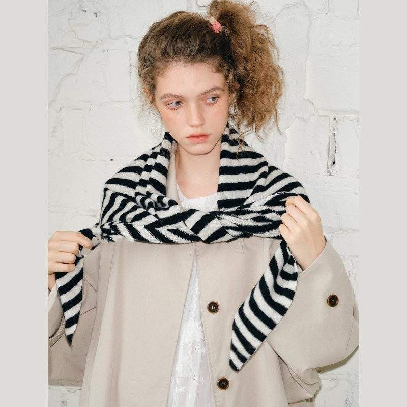 Oversized Wool-Blend Striped Triangle Knit Scarf – Warm Winter Scarf for Women - Image 2