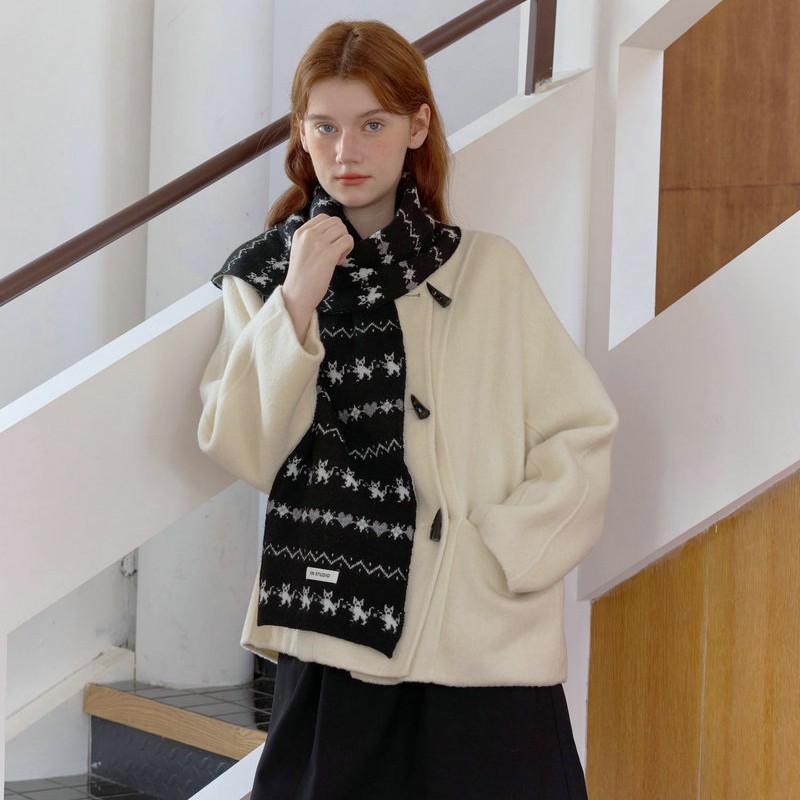 Fair Isle Knitted Jacquard Neck Warmer | Vintage Winter Cozy Scarf - Image 3