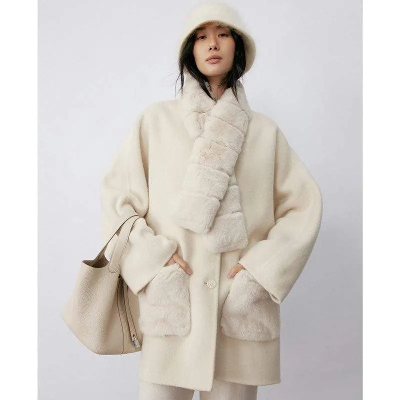 Women’s Rex Rabbit Fur Scarf – Lightweight Winter Windproof Neck Warmer - custom OEM apparel by TRANSION