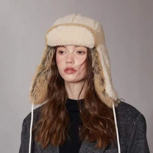 Sherpa Fleece Earflap Hat – Thick Winter Plush Warm Hat for Women - product detail image 1 by TRANSION
