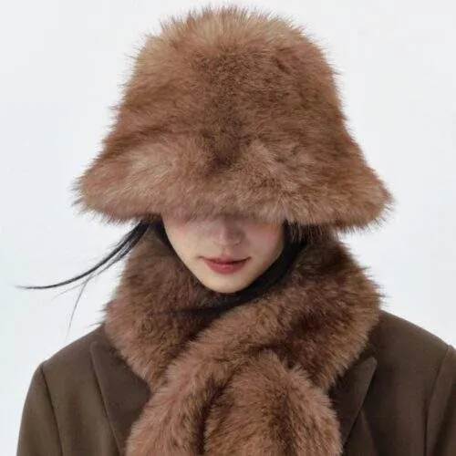 Women’s Furry Hat and Scarf Set – Soft Plush Winter Warm 2-Piece Set - product detail image 1 by TRANSION