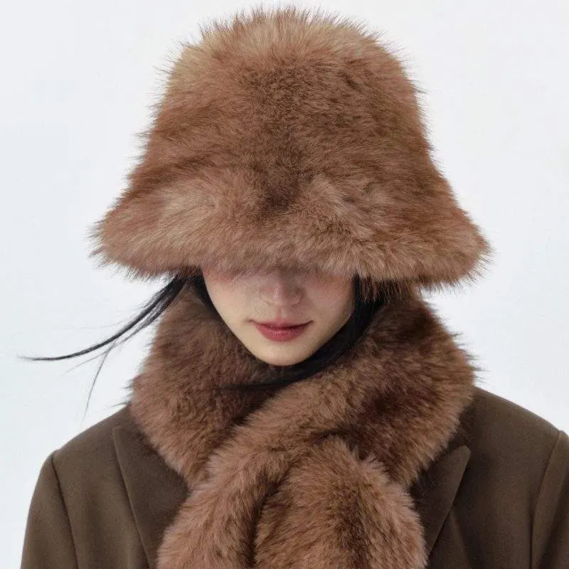 Women’s Furry Hat and Scarf Set – Soft Plush Winter Warm 2-Piece Set - product detail image 1 by TRANSION