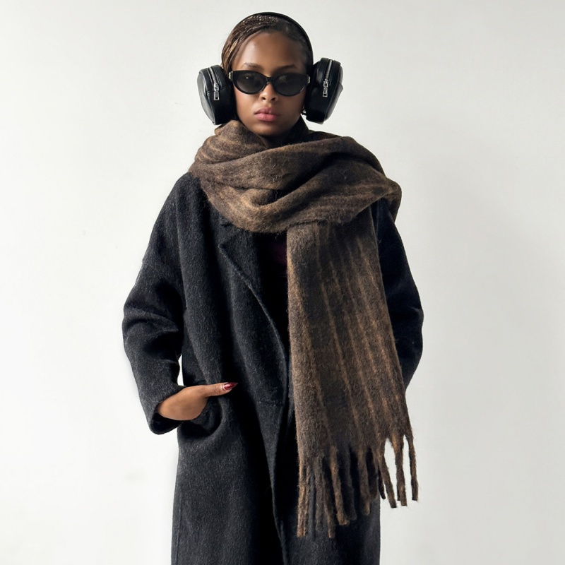 Fashion Plaid Wool Blend Scarf – Warm Winter Scarf for Women