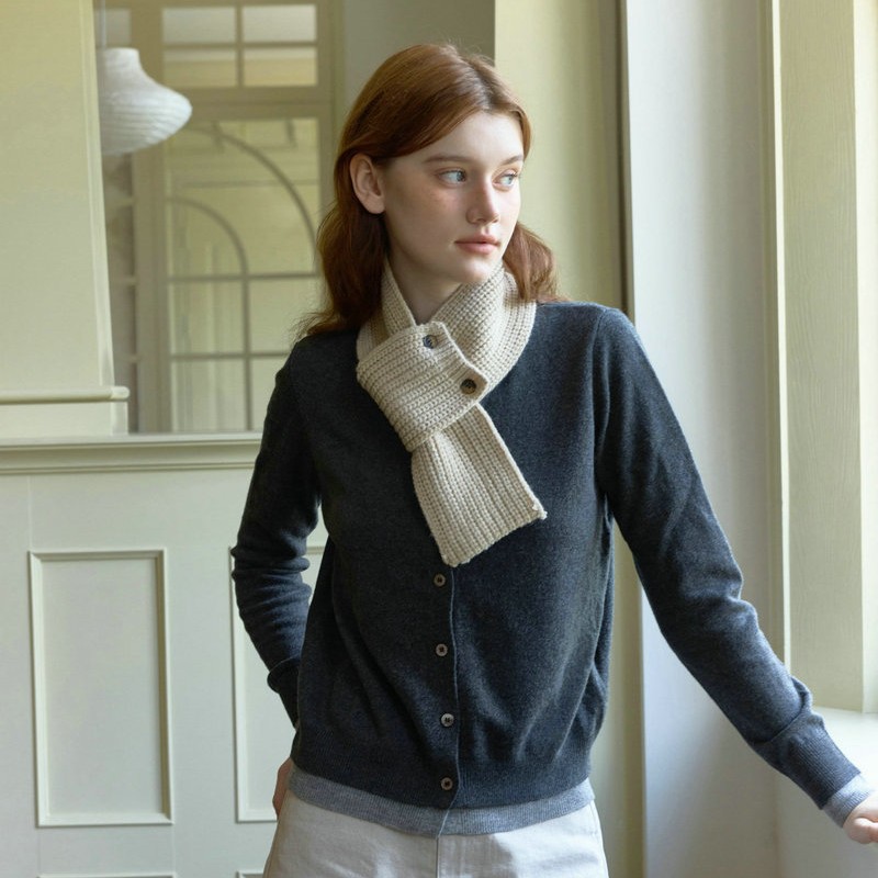 Solid Mini Button Neck Warmer | Simple Warm Winter Scarf - Image 4