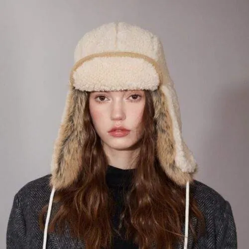 Sherpa Fleece Earflap Hat – Thick Winter Plush Warm Hat for Women - custom OEM apparel by TRANSION