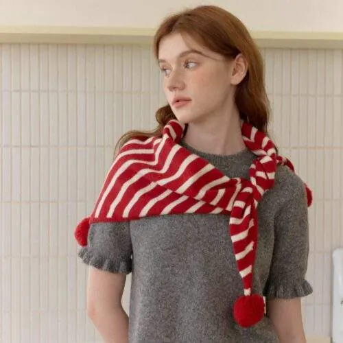 Women’s Striped Knitted Triangle Scarf | Warm Winter Shawl | Cozy Wrap - custom OEM apparel by TRANSION