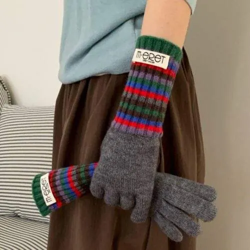 Women’s Color-Block Striped Knit Gloves | Warm Thick Winter Knitted Gloves - custom OEM apparel by TRANSION