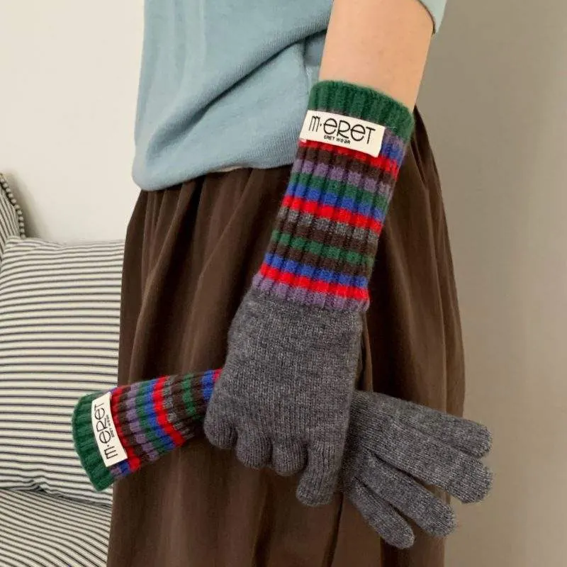 Women’s Color-Block Striped Knit Gloves | Warm Thick Winter Knitted Gloves - custom OEM apparel by TRANSION