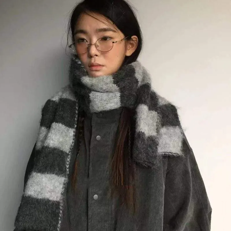 Fluffy Mohair Striped Warm Neck Warmer | Soft Thick Winter Knit Scarf - custom OEM apparel by TRANSION