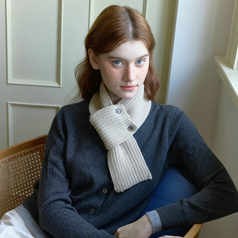 Solid Mini Button Neck Warmer | Simple Warm Winter Scarf - Image 3