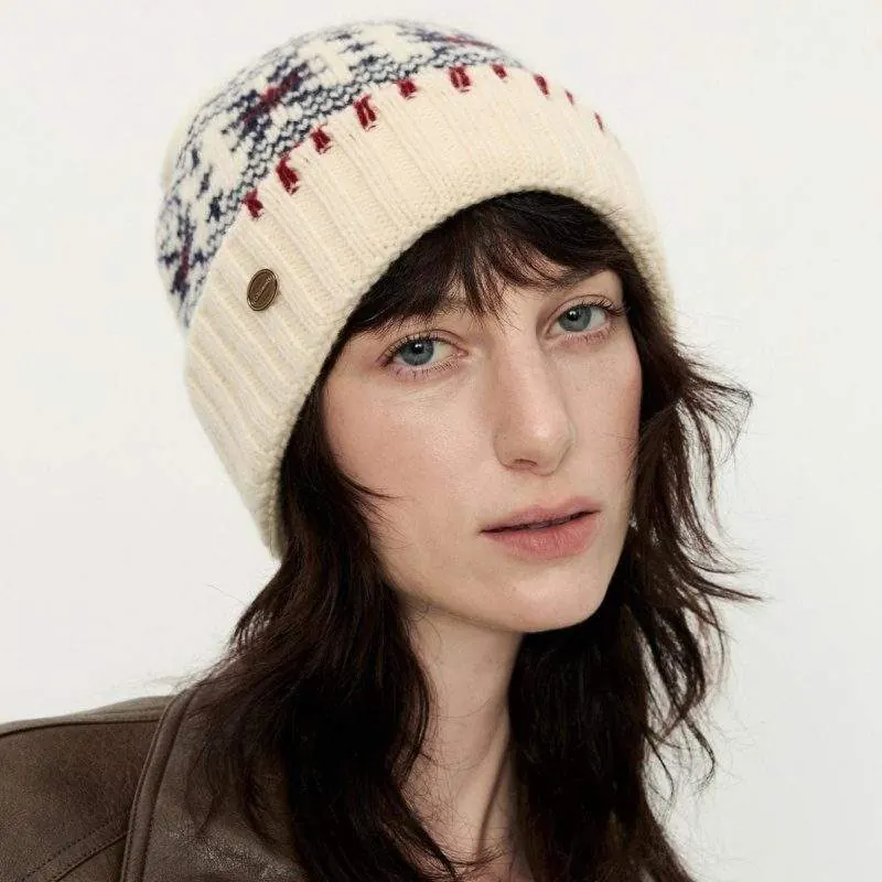 Vintage Wool Knit Jacquard Beanie | Warm Autumn Winter Hat for Women - custom OEM apparel by TRANSION
