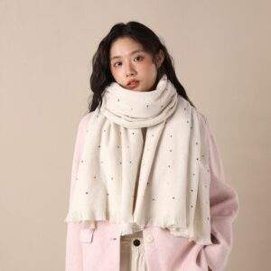 Solid Color Polka Dot Fringe Scarf | Warm Autumn Winter Scarf for Women - custom OEM apparel by TRANSION