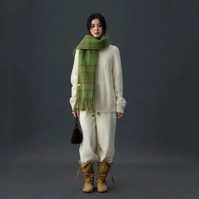 Wool Plaid Fringe Scarf | Warm & Versatile Winter Scarf for Women - product detail image 1 by TRANSION