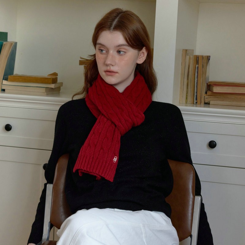 Cable Knit Embroidered Scarf | Thick Solid Color Winter Warm Scarf - Image 2