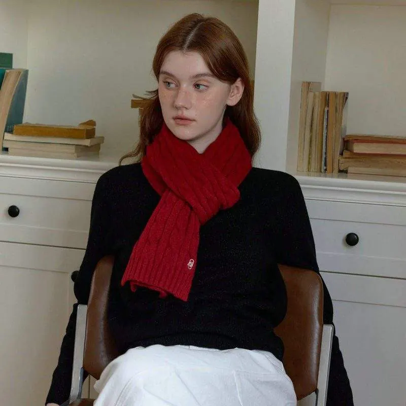 Cable Knit Embroidered Scarf | Thick Solid Color Winter Warm Scarf - product detail image 1 by TRANSION
