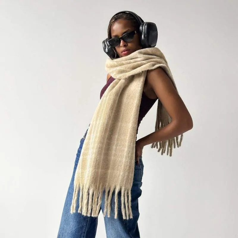 Fashion Plaid Wool Blend Scarf – Warm Winter Scarf for Women - product detail image 1 by TRANSION