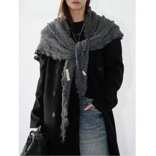 Ruffled Edge Triangle Scarf – Warm and Versatile Winter Shawl - custom OEM apparel by TRANSION