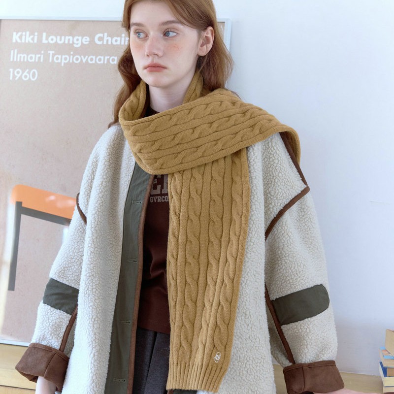 Cable Knit Embroidered Scarf | Thick Solid Color Winter Warm Scarf - Image 3