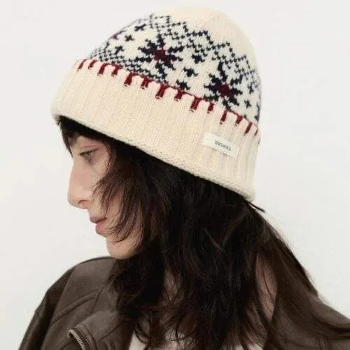 Vintage Wool Knit Jacquard Beanie | Warm Autumn Winter Hat for Women - product detail image 1 by TRANSION