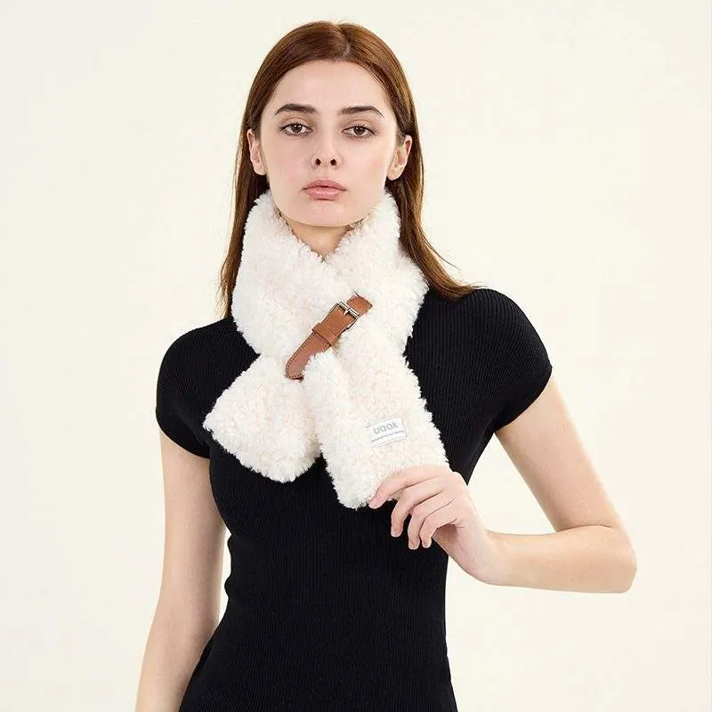 Solid Color Furry Neck Warmer – Thickened Winter Warm Scarf with Buckle - custom OEM apparel by TRANSION