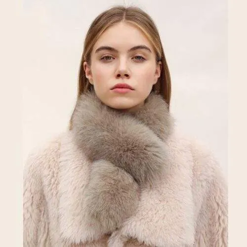 Women’s Double-Sided Fox Fur Neck Warmer | Soft Warm Winter Fur Scarf - product detail image 3 by TRANSION