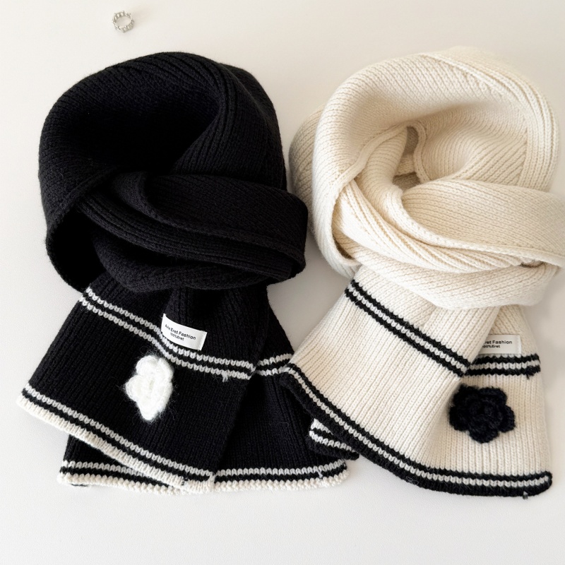 Soft Striped Floral Knit Scarf – Thick and Warm Winter Scarf for Women - Image 2