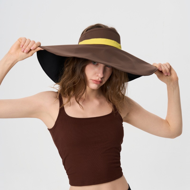 Extra-Wide Brim Color-Block Visor Hat – Breathable Open-Top Sun Protection Cap - Image 2