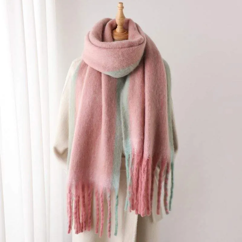 Faux Cashmere Gradient Fringe Scarf – Warm Winter Neck Scarf for Women - product detail image 1 by TRANSION