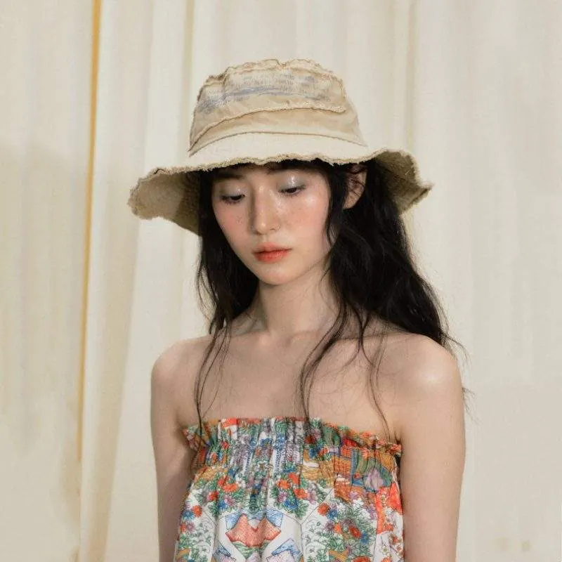 Women’s Denim Patchwork Wide-Brim Bucket Hat – Sun Protection Summer Hat - product detail image 3 by TRANSION
