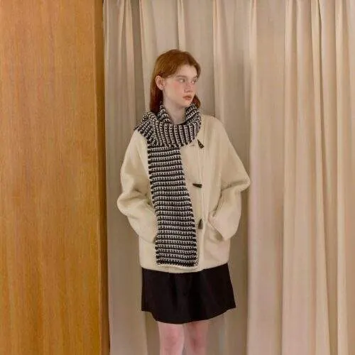Black & White Reversible Striped Knit Neck Warmer | Winter Warm Scarf - product detail image 1 by TRANSION