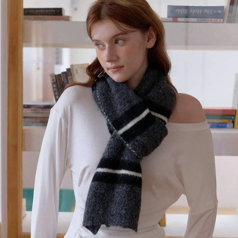 Color-Block Striped Knit Neck Warmer | Soft & Cozy Winter Scarf - product detail image 1 by TRANSION