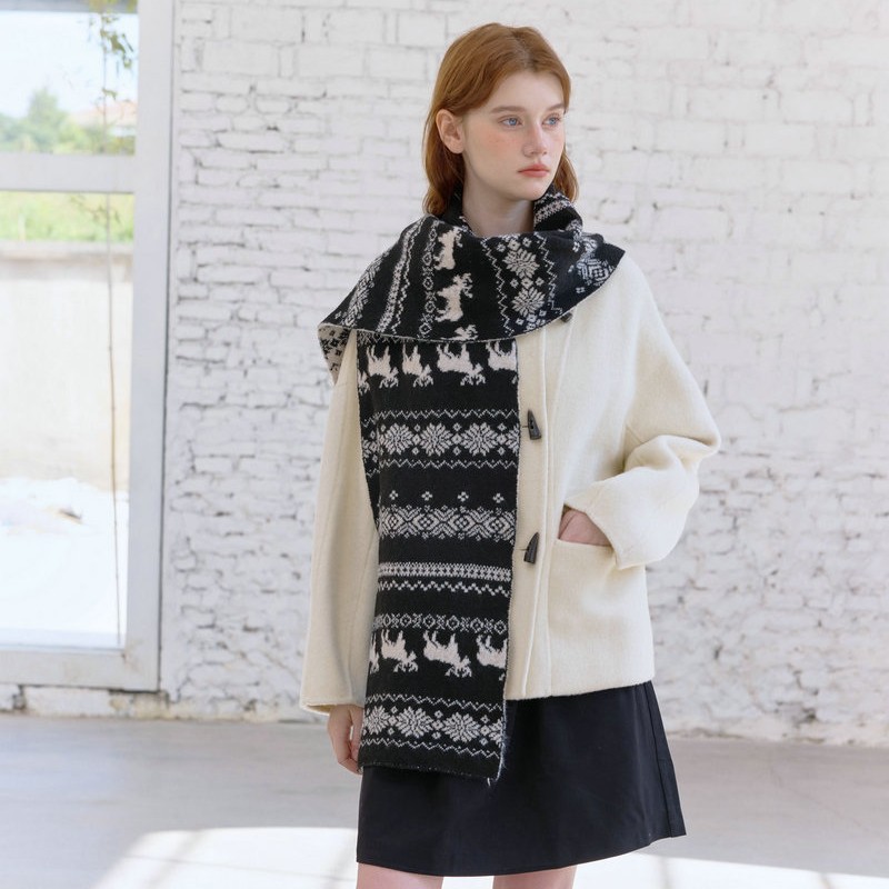 Reversible Reindeer Jacquard Knit Scarf | Women’s Vintage Winter Warm Scarf - Image 3