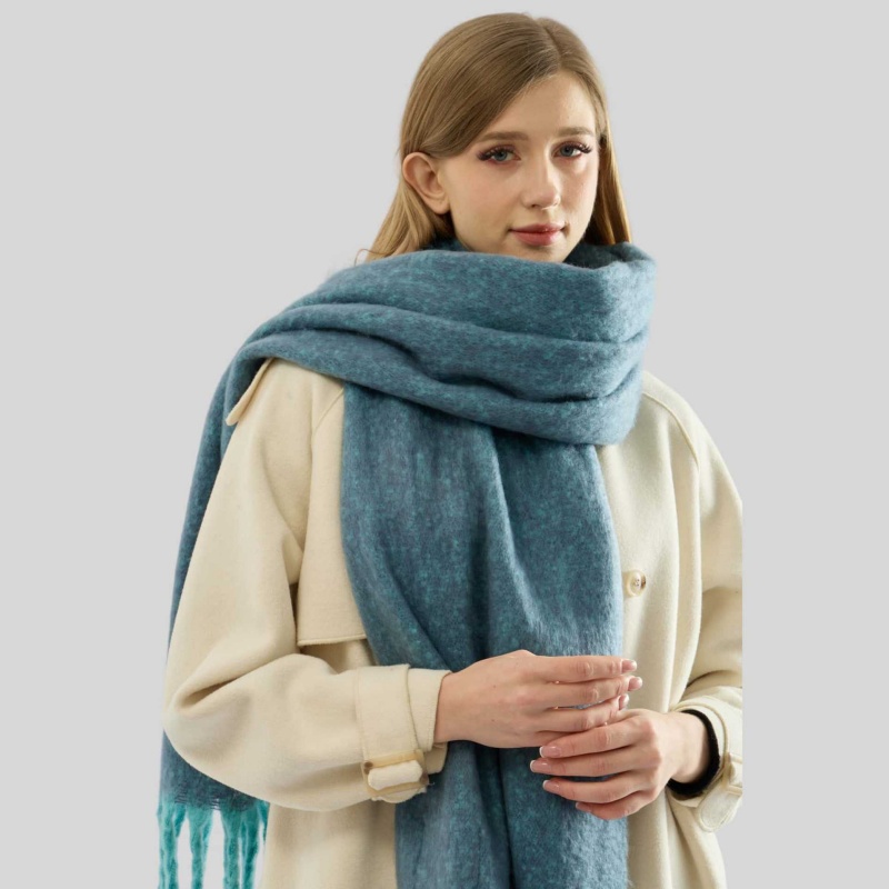 Long Fringe Thick Solid Color Scarf – Soft Warm Winter Scarf for Women - Image 2