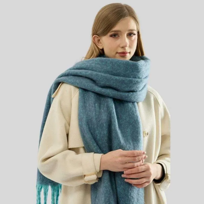 Long Fringe Thick Solid Color Scarf – Soft Warm Winter Scarf for Women - product detail image 1 by TRANSION