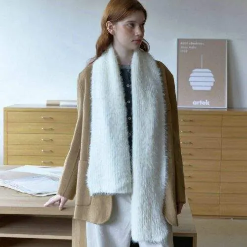 Off-White Faux Mink Knit Scarf – Cozy & Versatile Winter Neck Warmer - custom OEM apparel by TRANSION