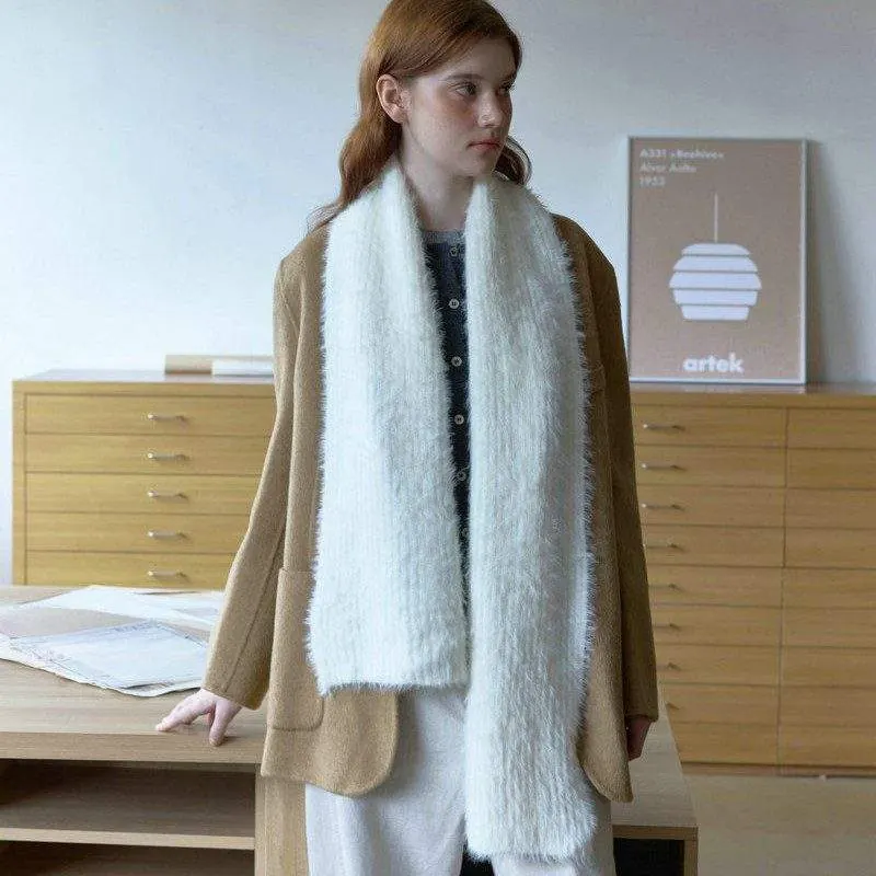 Off-White Faux Mink Knit Scarf – Cozy & Versatile Winter Neck Warmer - custom OEM apparel by TRANSION