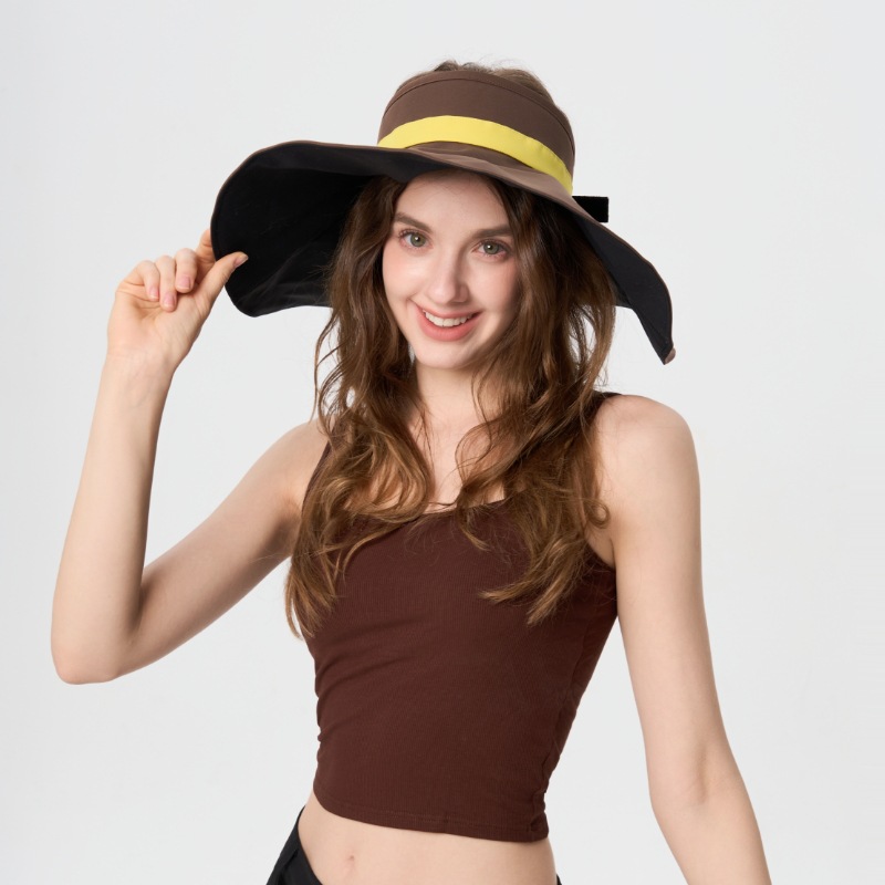 Extra-Wide Brim Color-Block Visor Hat – Breathable Open-Top Sun Protection Cap