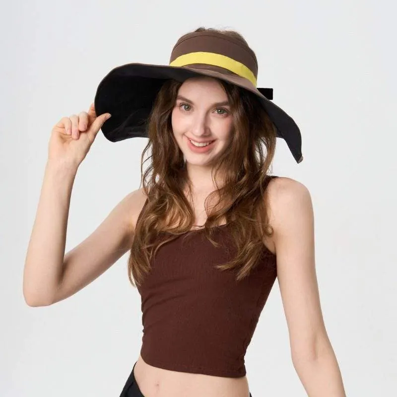 Extra-Wide Brim Color-Block Visor Hat – Breathable Open-Top Sun Protection Cap - custom OEM apparel by TRANSION