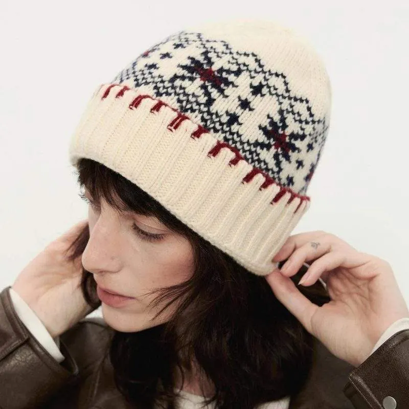Vintage Wool Knit Jacquard Beanie | Warm Autumn Winter Hat for Women - product detail image 2 by TRANSION