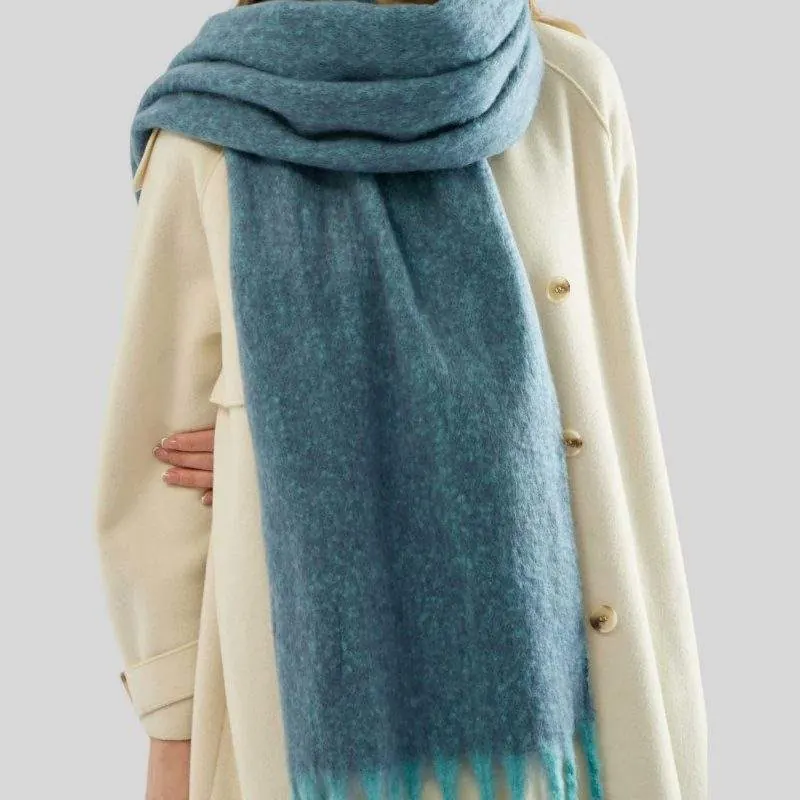 Long Fringe Thick Solid Color Scarf – Soft Warm Winter Scarf for Women - product detail image 2 by TRANSION