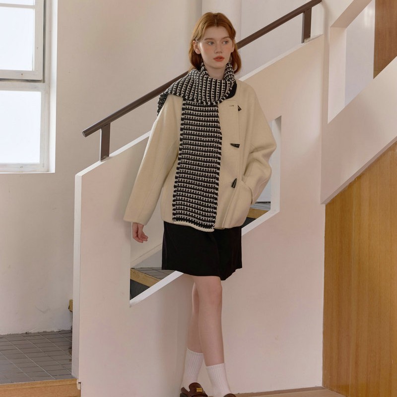 Black & White Reversible Striped Knit Neck Warmer | Winter Warm Scarf - Image 3