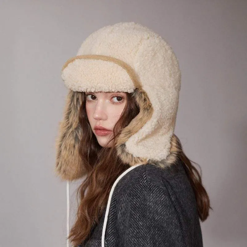 Sherpa Fleece Earflap Hat – Thick Winter Plush Warm Hat for Women - product detail image 3 by TRANSION
