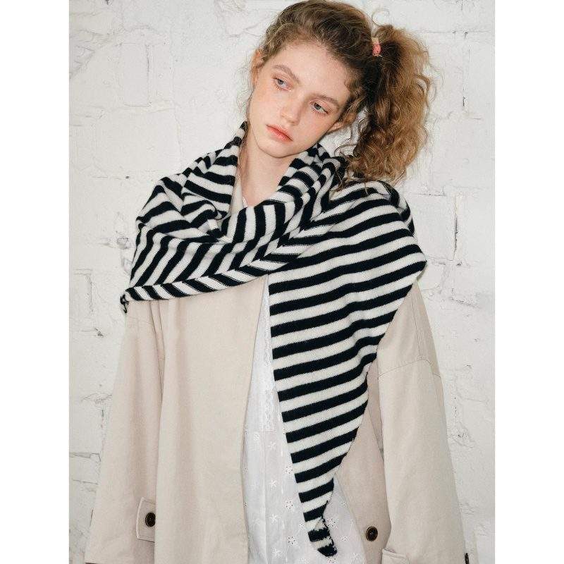 Oversized Wool-Blend Striped Triangle Knit Scarf – Warm Winter Scarf for Women - Image 3