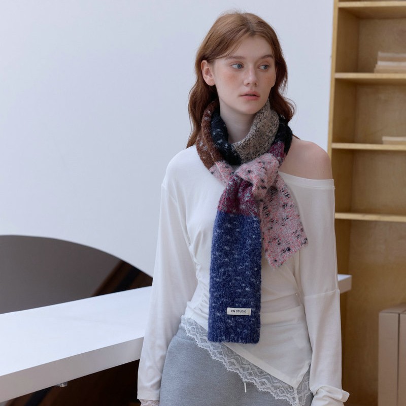 Color-Dot Yarn Winter Knit Scarf | Soft Warm Neck Warmer for Women