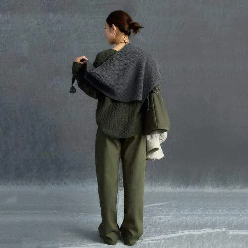 Textured Wool Fringe Triangle Shawl | Soft & Warm Winter Scarf for Women - product detail image 1 by TRANSION