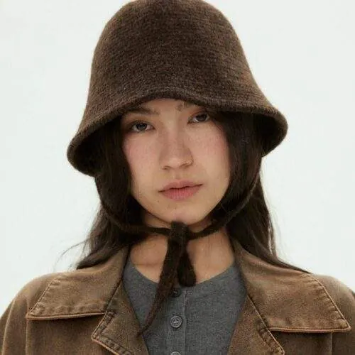 Vintage Knit Tie-Up Bucket Hat – Stylish Warm Winter Hat for Women - custom OEM apparel by TRANSION